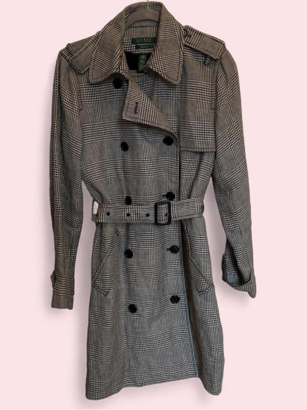 Lauren Ralph Lauren Glen Plaid Double-Breasted Trench Coat - Black & White